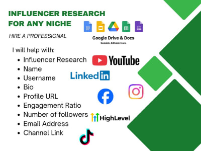 Influencer research for Instagram TikTok X YouTube Facebook for any niche