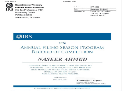 US Tax Preparer / Tax Returns Individual / S Corp / C Corp / Partnership