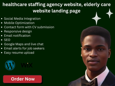 Healthcare staffing agency website, elderly care website landing page