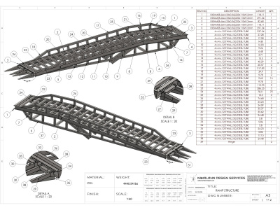 Weldment Drawings with Cut List and Bill of Materials (BOM)