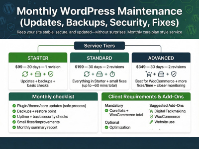 Monthly WordPress Maintenance (Updates, Backups, Security, Fixes)