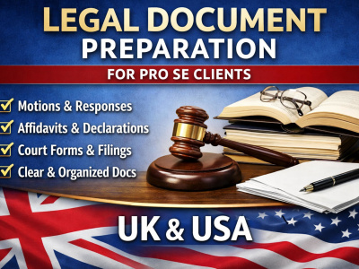 Prepare legal documents for pro se cases in the UK and USA