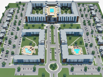 3D Rendering of Exterior for Apartment Buildings & Hospitality Projects