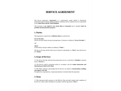 “US/UK Service Agreement Drafting – Fixed Price”