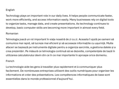 Written translation from English to French/Romanian