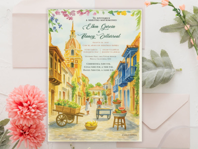 Watercolor Floral invitation, Wedding card Design