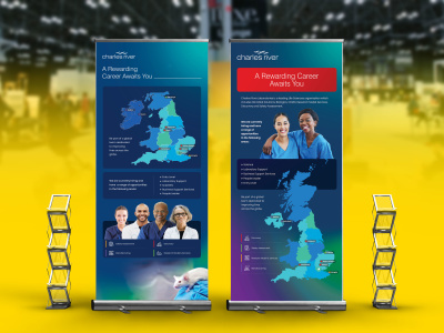 Bold, professional trade show booth, roll-up and backdrop designs