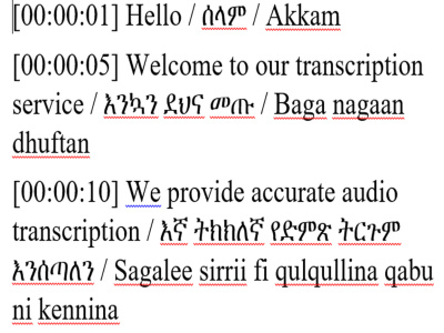 Transcribe audio in Amharic, Oromo, or English