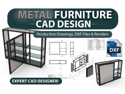 Metal furniture technical drawings, DXF and 3D renders