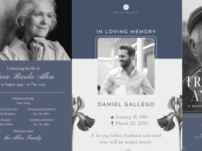 Professional funeral flyers, memorial programs, and obituary cards