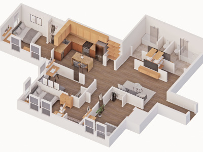 Floor plan 3D rendering | SketchUp 3D modeling