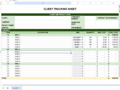Automated Construction Tracking Sheet