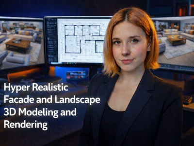 Hyper realistic facade and landscape 3D modeling and rendering