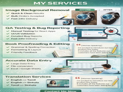 I will provide QA, editing, data entry and translation,Transcription