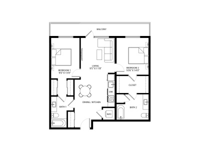 Floor plan illustration for marketing 2D BLACK WHITE