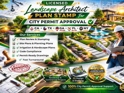 Licensed Landscape Architect City Permit Plan Stamping  CA, TX, GA, FL, NY