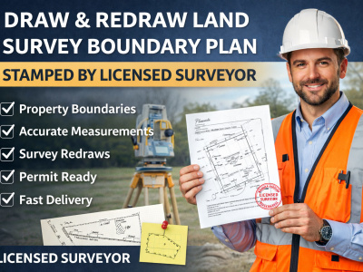 Draw and redraw land survey boundary plan stamped by license surveyor