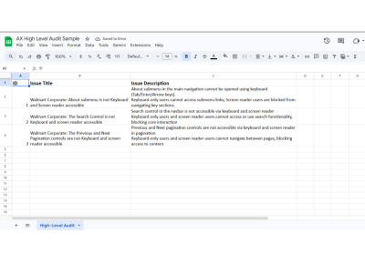 A WCAG 2.1 web accessibility audit with NVDA and detailed report