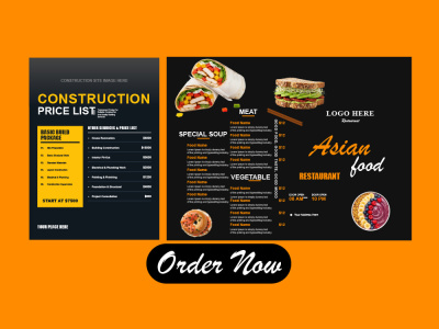Design professional price list and menu card for restaurant