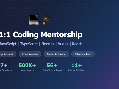 1:1 Coding Mentorship — JavaScript, TypeScript, Node.js for All Levels