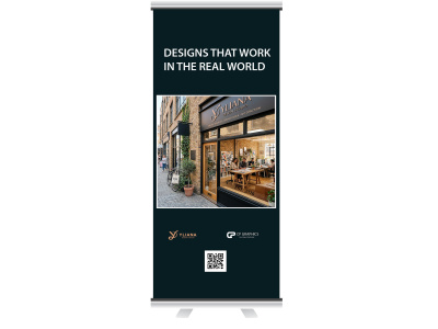 Print-ready banner design that’s readable from 3m. No reprint fees.