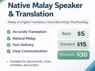 A Native Malay Speaker for Translation, Voice Recording & Writing