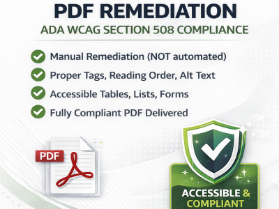 Accessible PDF remediation (WCAG 2.1 / 508 / PDF/UA compliant)