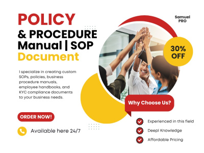 Custom SOPs, policies, employe handbook and business procedure manuals, KYC