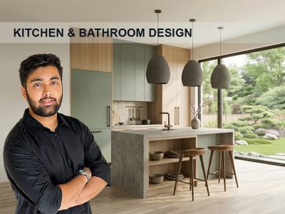 Kitchen or bathroom remodel design with CAD drawings and 3D renders