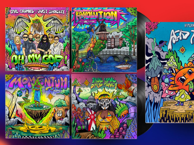Trippy illustration design album cover for single, mixtape, music promo