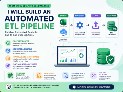 I will build an automated ETL pipeline from Excel or API to SQL database