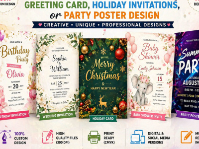 Custom Greeting Card, Holiday Card & Party Invitation Design