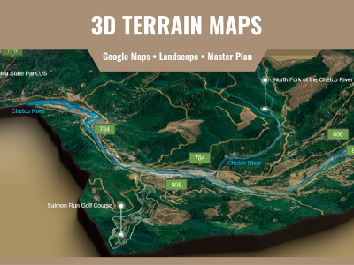 A professional 3D map, terrain, or landscape design