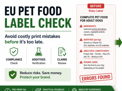 A review  of your pet food label for EU compliance before print