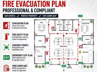 Professional fire safety plan, evacuation plan, emergency exit plan