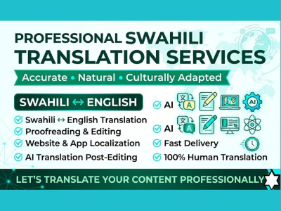 Professional Swahili translation with subtitle creation, timestamp syncing