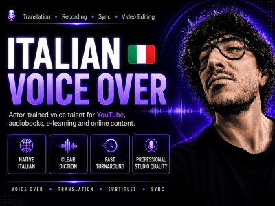 A professional Italian voice-over for YouTube, ads, audiobooks or dubbing