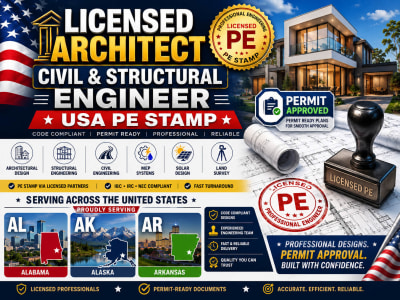 Licensed Architect Civil and Structural Engineer USA PE Stamp AL, AK, AR