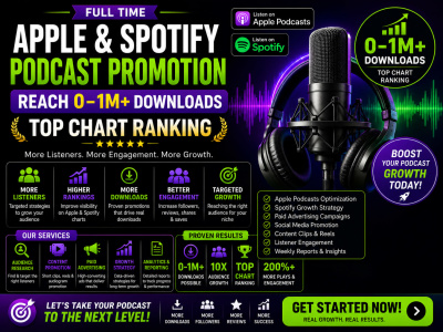 Apple & Spotify Podcast Promotion Reach 0-1M Downloads, Top Chart Ranking