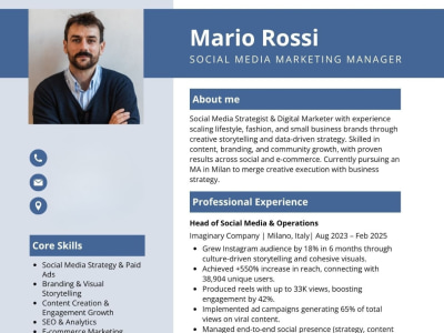 A professional CV for marketing and affiliate jobs