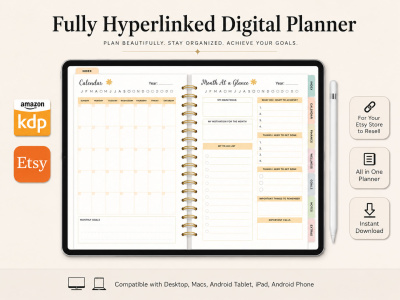 Etsy hyperlink digital planner, set etsy shop, digital journal, tracker