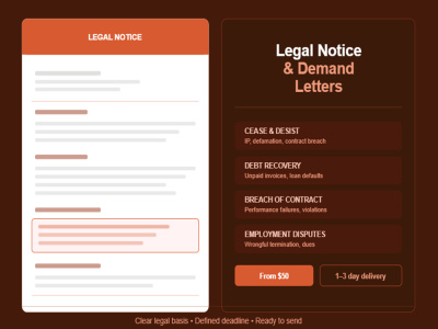 You will get a well drafted professional legal notice or demand letter