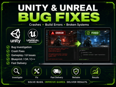 Unity and Unreal game bug fixes, crash fixes, and build error fixes