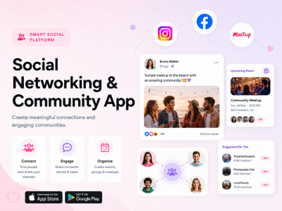 Social Networking & Community App Like Instagram & Meetup