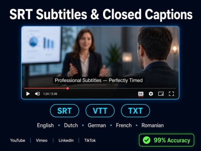 Accurate SRT subtitles closed captions for YouTube Vimeo and social media