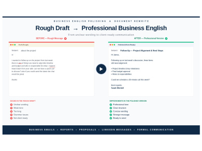 Polished and rewritten business emails, reports, and documents