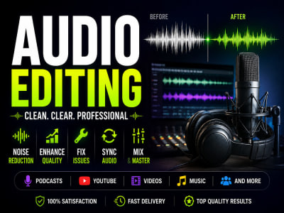 Audio Editing, Cleaning, Noise Reduction, Echo Remove, Audio Enhance
