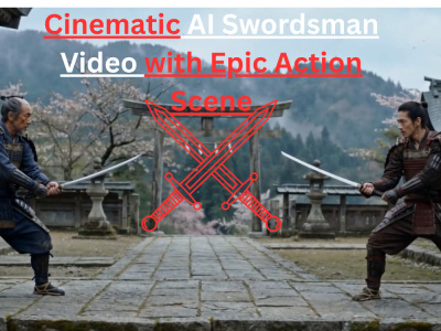 A cinematic AI swordsman video with epic action scenes