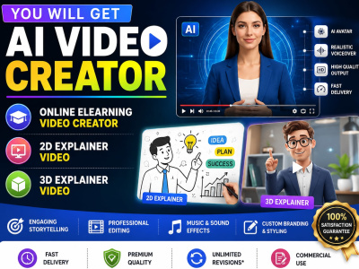 AI Video creator, Online eLearning Video creator, 2D & 3D Explainer Video