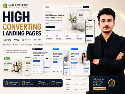 Landing page using Shopify, Wix, ClickFunnels, or kajabi